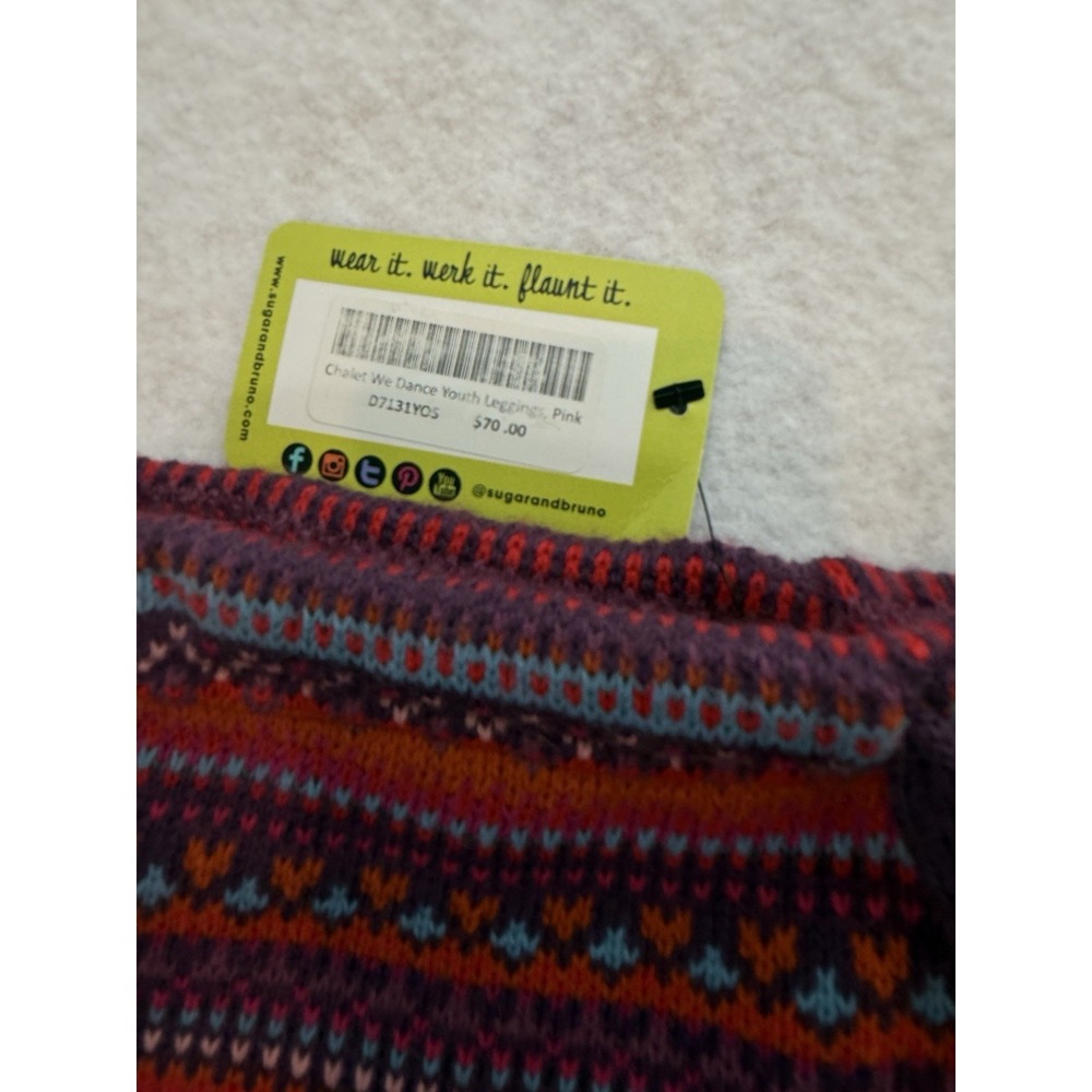 NWT Sugar & Bruno Chalet We Dance Youth Leggings YOS Pink Fair Isle Knit $70 - Picture 5 of 11